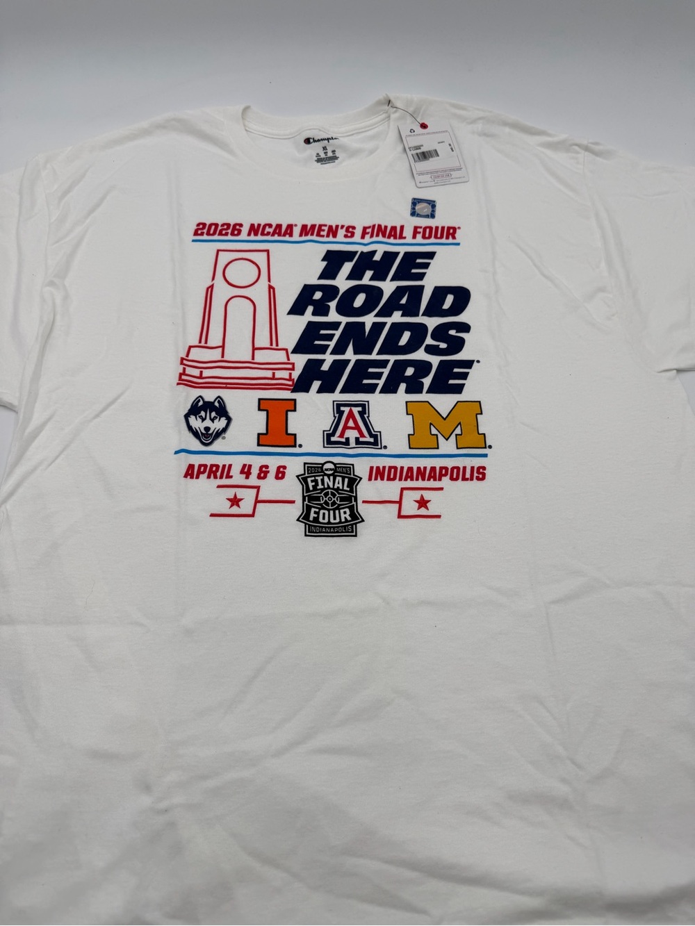 NWT 2026 NCAA MEN'S FINAL FOUR® THE ROAD ENDS HERE White T Shirt Sz XL